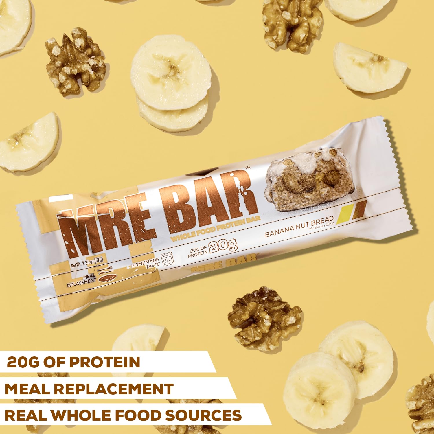 Chocolate Chip Cookie Dough MRE Bar - 20g Whole Food Protein with MCT Oil - Easy to Digest Meal Replacement - Post or Pre Workout Snack (4 Bars)