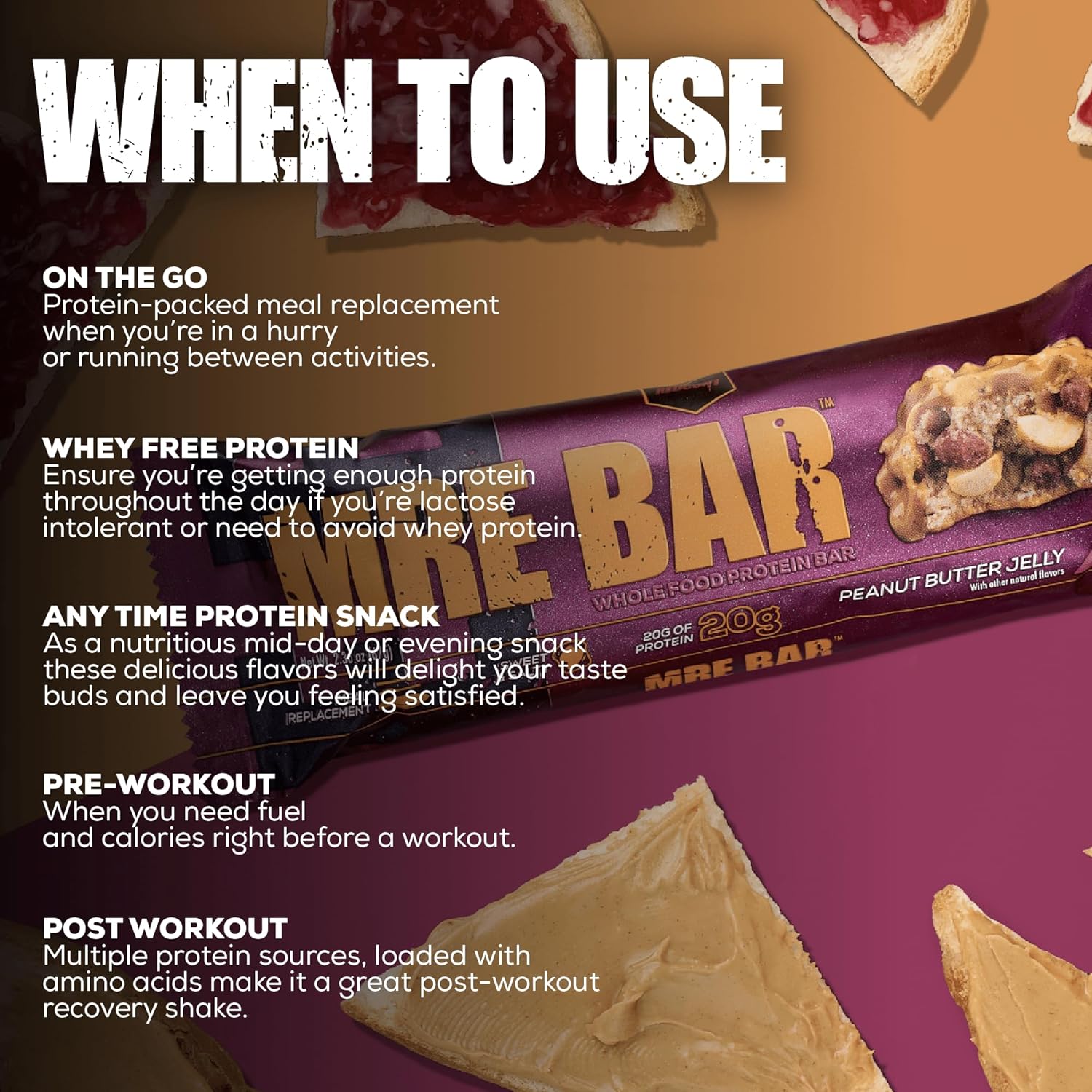 Chocolate Chip Cookie Dough MRE Bar - 20g Whole Food Protein with MCT Oil - Easy to Digest Meal Replacement - Post or Pre Workout Snack (4 Bars)