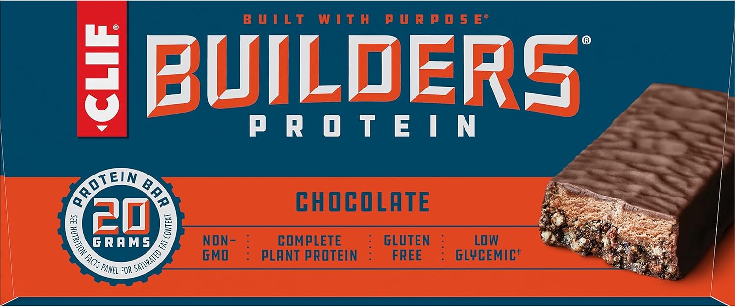 Chocolate CLIF Builders Protein Bars - Gluten-Free, Non-GMO, Low Glycemic - 20g Protein - 2.4 oz - 12 Count Pack