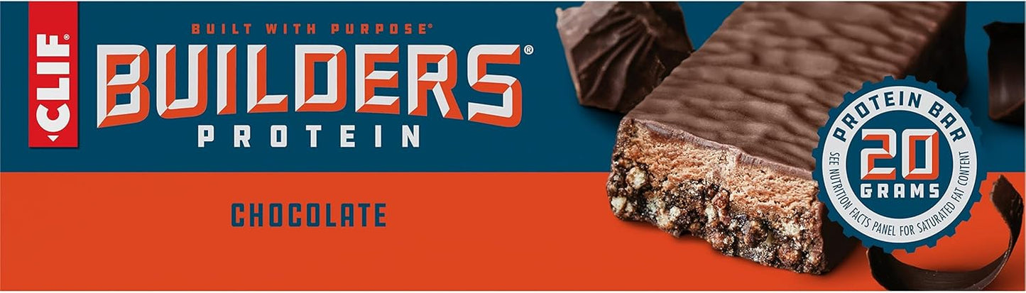 Chocolate CLIF Builders Protein Bars - Gluten-Free, Non-GMO, Low Glycemic - 20g Protein - 2.4 oz - 12 Count Pack