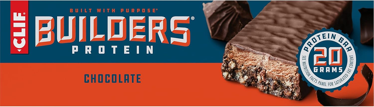 Chocolate CLIF Builders Protein Bars - Gluten-Free, Non-GMO, Low Glycemic - 20g Protein - 2.4 oz - 12 Count Pack