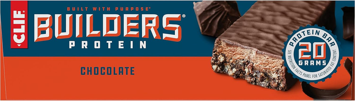 Chocolate CLIF Builders Protein Bars - Gluten-Free, Non-GMO, Low Glycemic - 20g Protein - 2.4 oz - 12 Count Pack