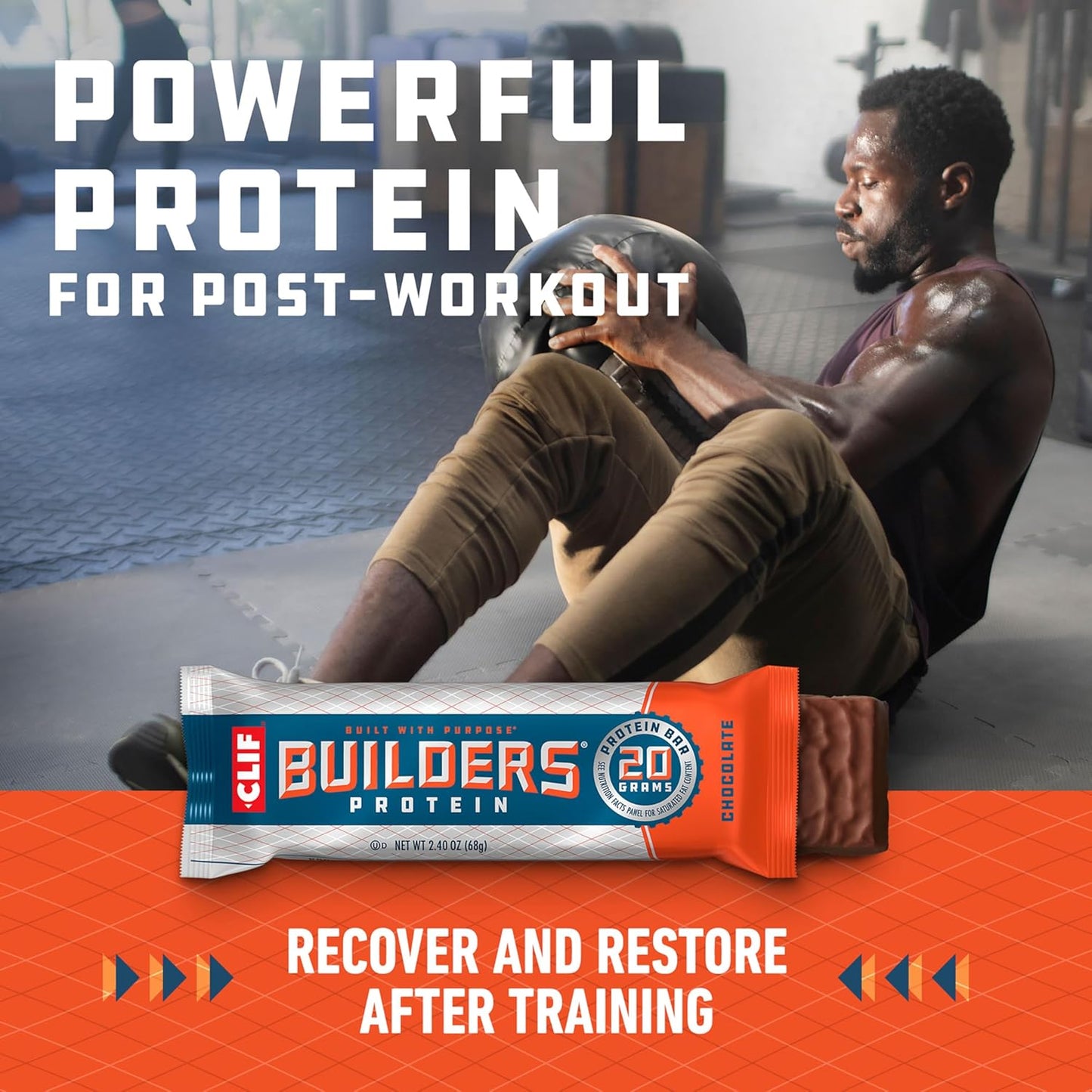 Chocolate CLIF Builders Protein Bars - Gluten-Free, Non-GMO, Low Glycemic - 20g Protein - 2.4 oz - 12 Count Pack