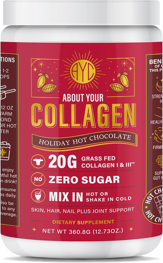 Chocolate Collagen Peptides Powder - Grass Fed Hydrolyzed Type 1&3 for Hair, Skin, Nails, Bones, Joints - 30 Servings (Hot Chocolate)