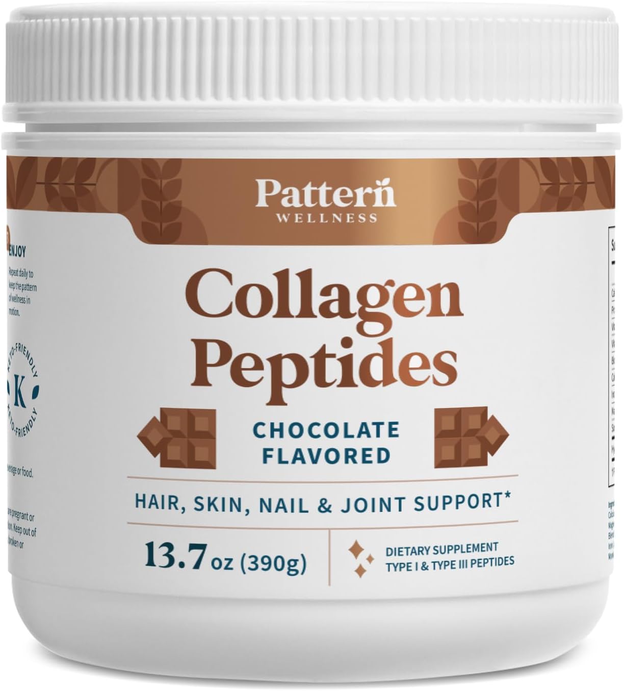 Chocolate Collagen Peptides Powder for Hair, Nails, Skin & Joints - Grass Fed, Hydrolyzed, Non-GMO - 13 Oz