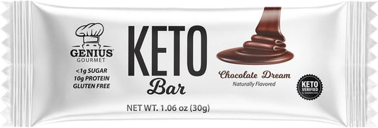 Chocolate Dream Genius Gourmet Keto Protein Bar - Gluten Free, Low Carb, 12 Count Pack with Premium MCTs and Low Sugar