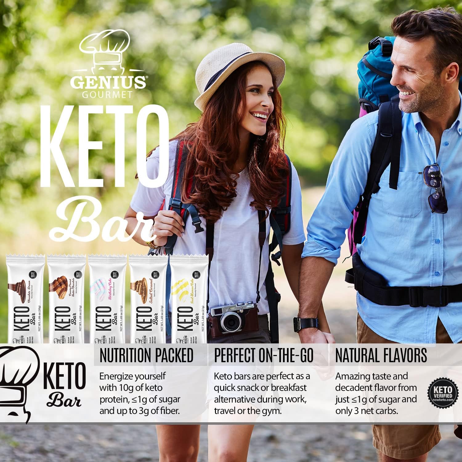 Chocolate Dream Genius Gourmet Keto Protein Bar - Gluten Free, Low Carb, 12 Count Pack with Premium MCTs and Low Sugar