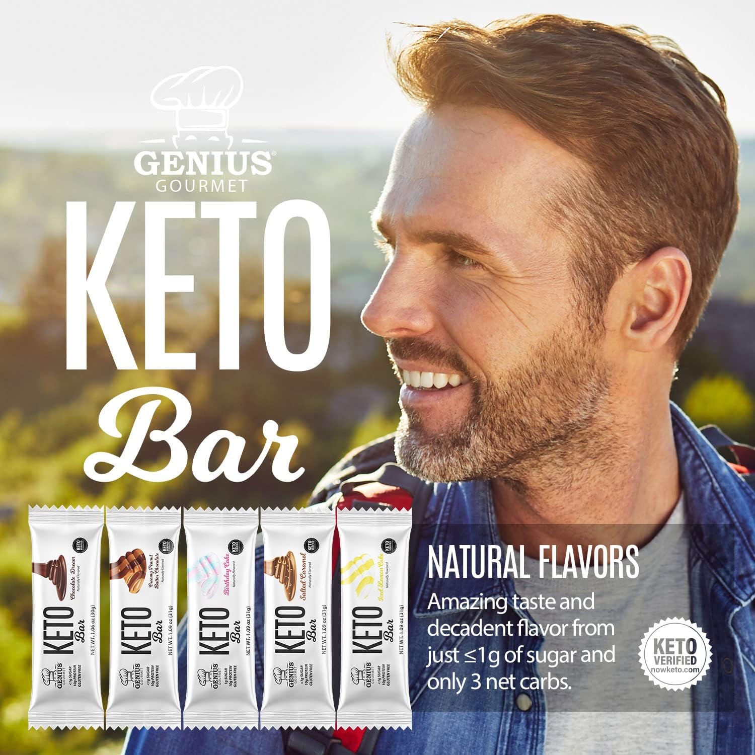 Chocolate Dream Genius Gourmet Keto Protein Bar - Gluten Free, Low Carb, 12 Count Pack with Premium MCTs and Low Sugar