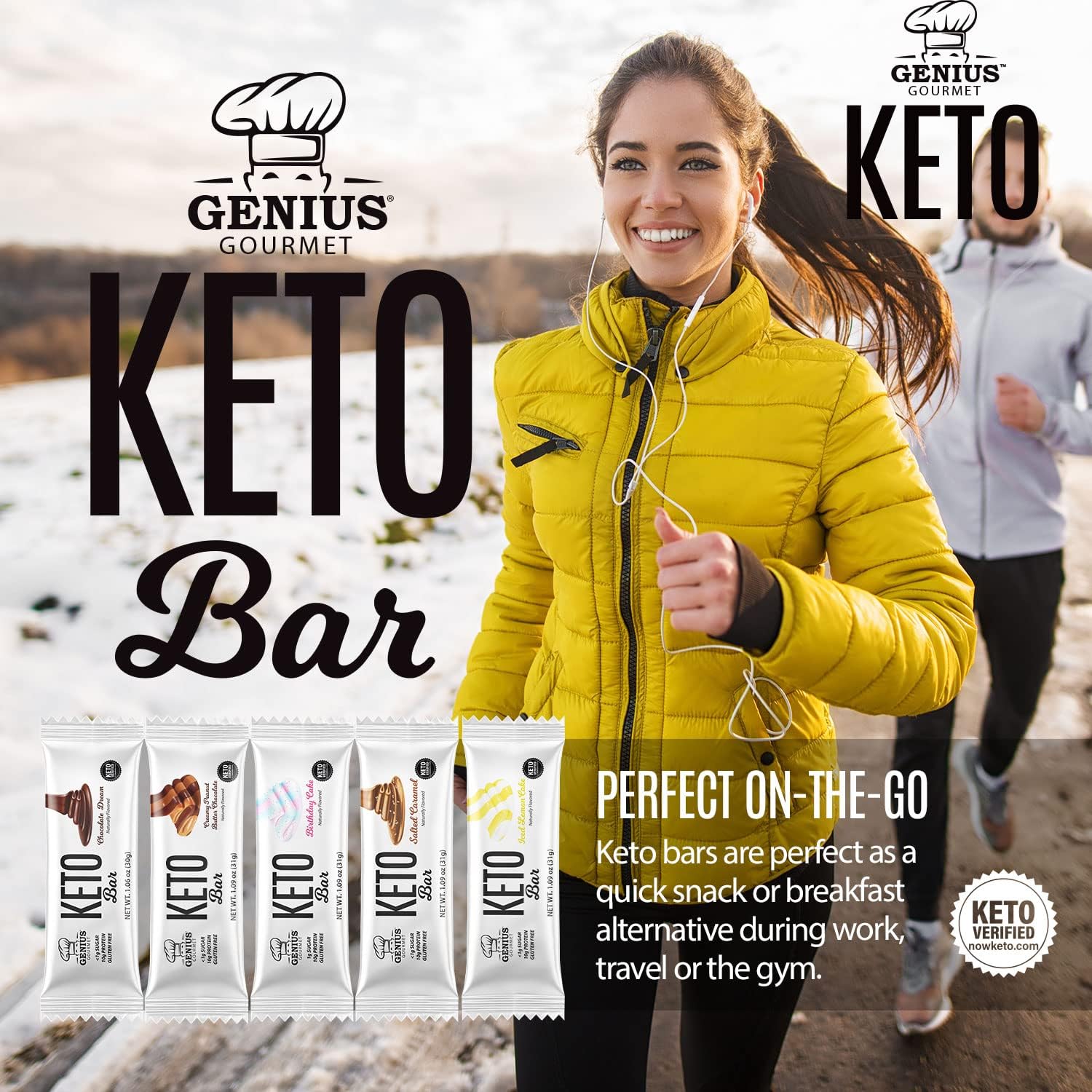 Chocolate Dream Genius Gourmet Keto Protein Bar - Gluten Free, Low Carb, 12 Count Pack with Premium MCTs and Low Sugar