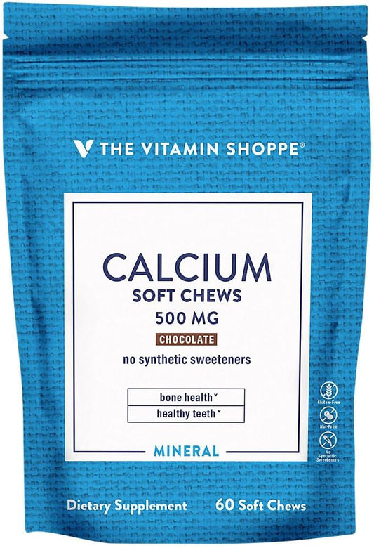 Chocolate Flavored Calcium Chews - 1,000mg with Vitamin K1 & D3 - Supports Bone & Teeth Health - No Artificial Sweeteners - 60 Chews