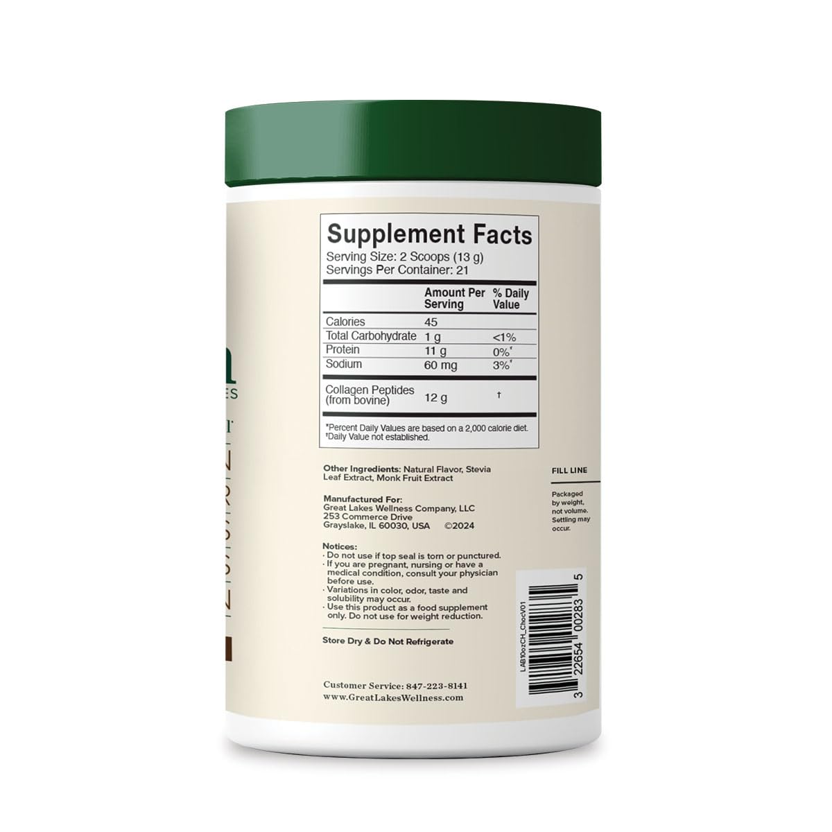 Chocolate Flavored Collagen Peptides Powder for Skin, Hair, Nails, Joints & Digestion - Great Lakes Wellness - 10 oz - BoostGo Australia