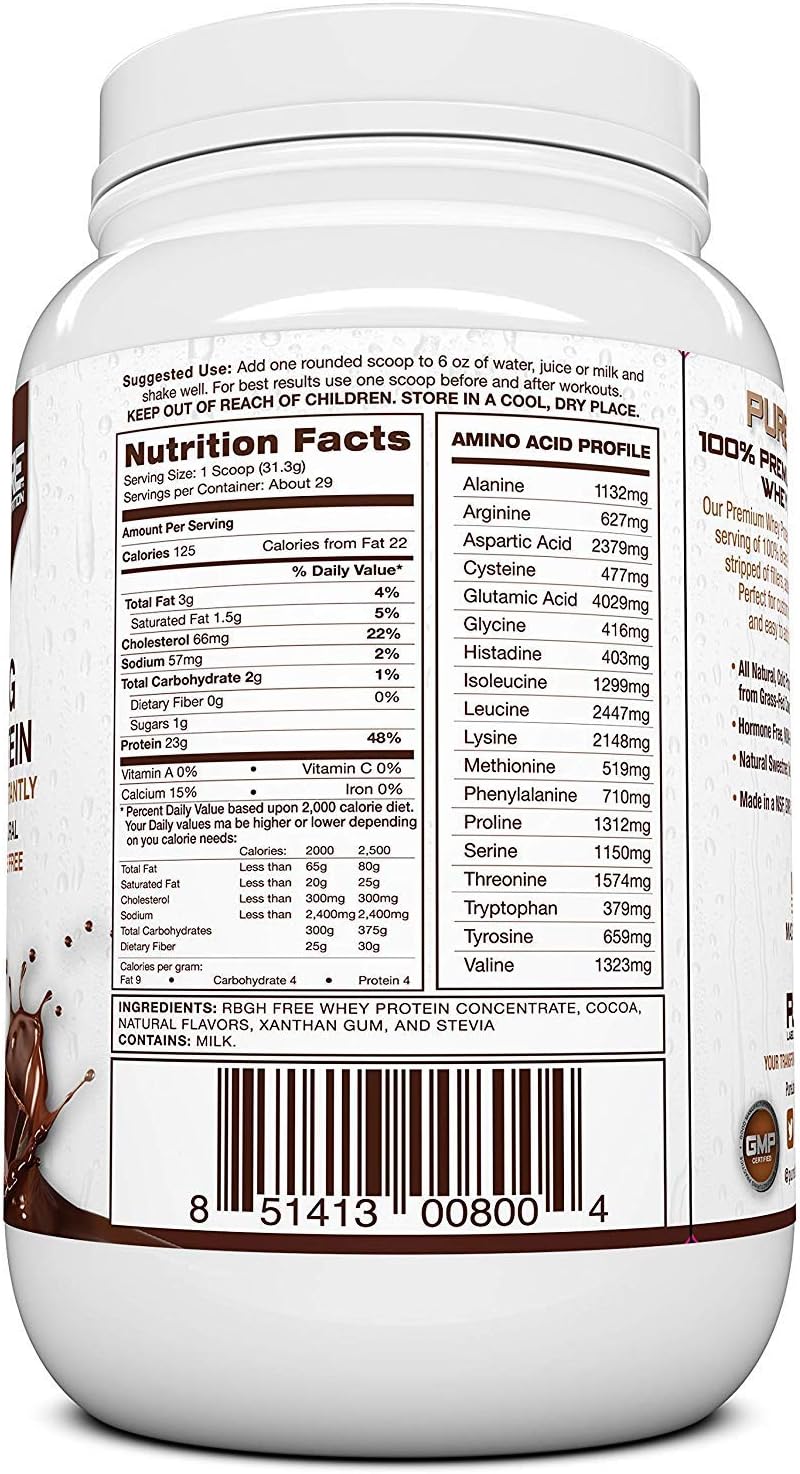 Chocolate Flavored Grass Fed Whey Protein Concentrate Powder for Muscle Building & Recovery - 2lbs