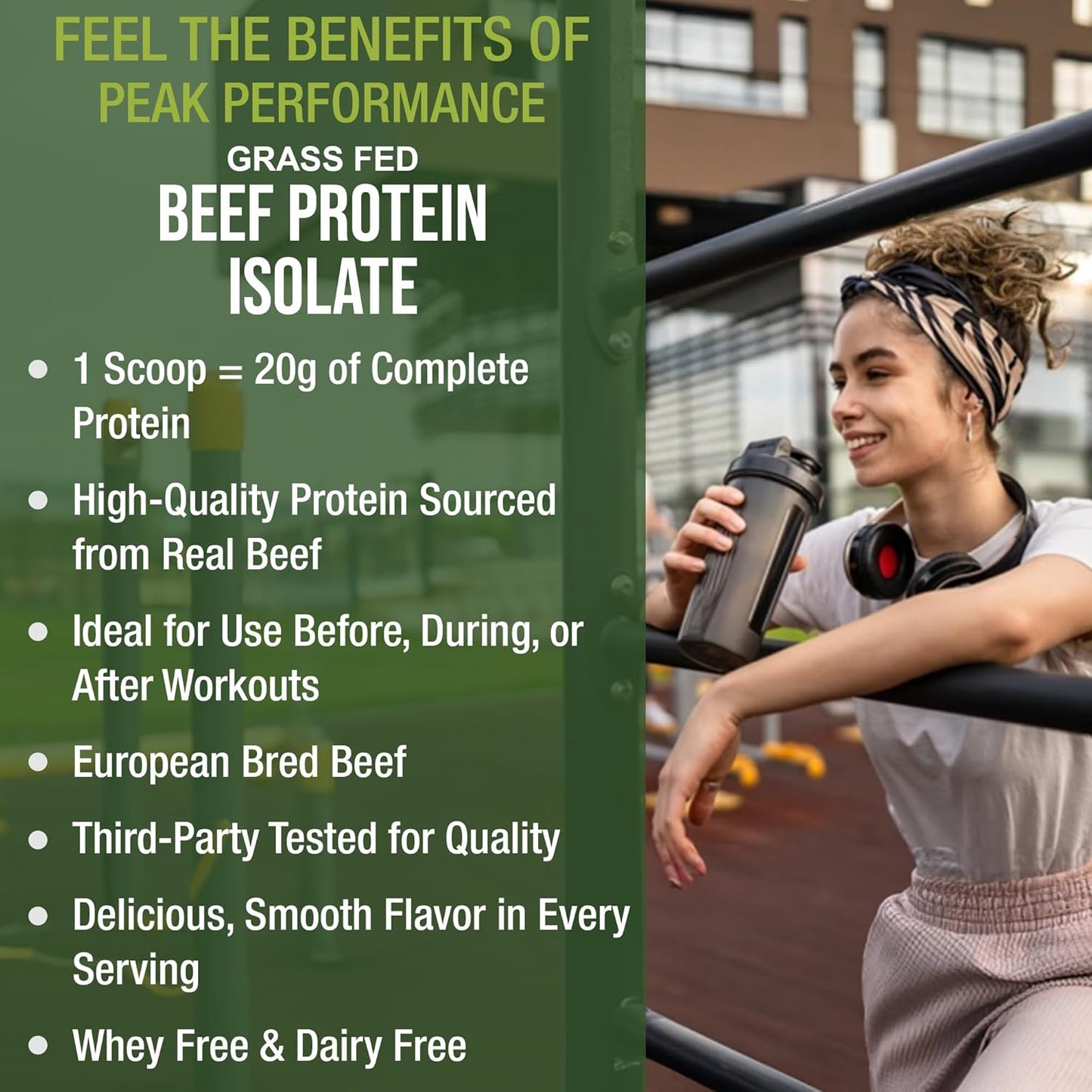 Chocolate Flavored Peak Performance Grass Fed Beef Protein Isolate - Non-Dairy Paleo Supplement for Muscle Building. Lactose-Free & Delicious Beef Protein Powder.