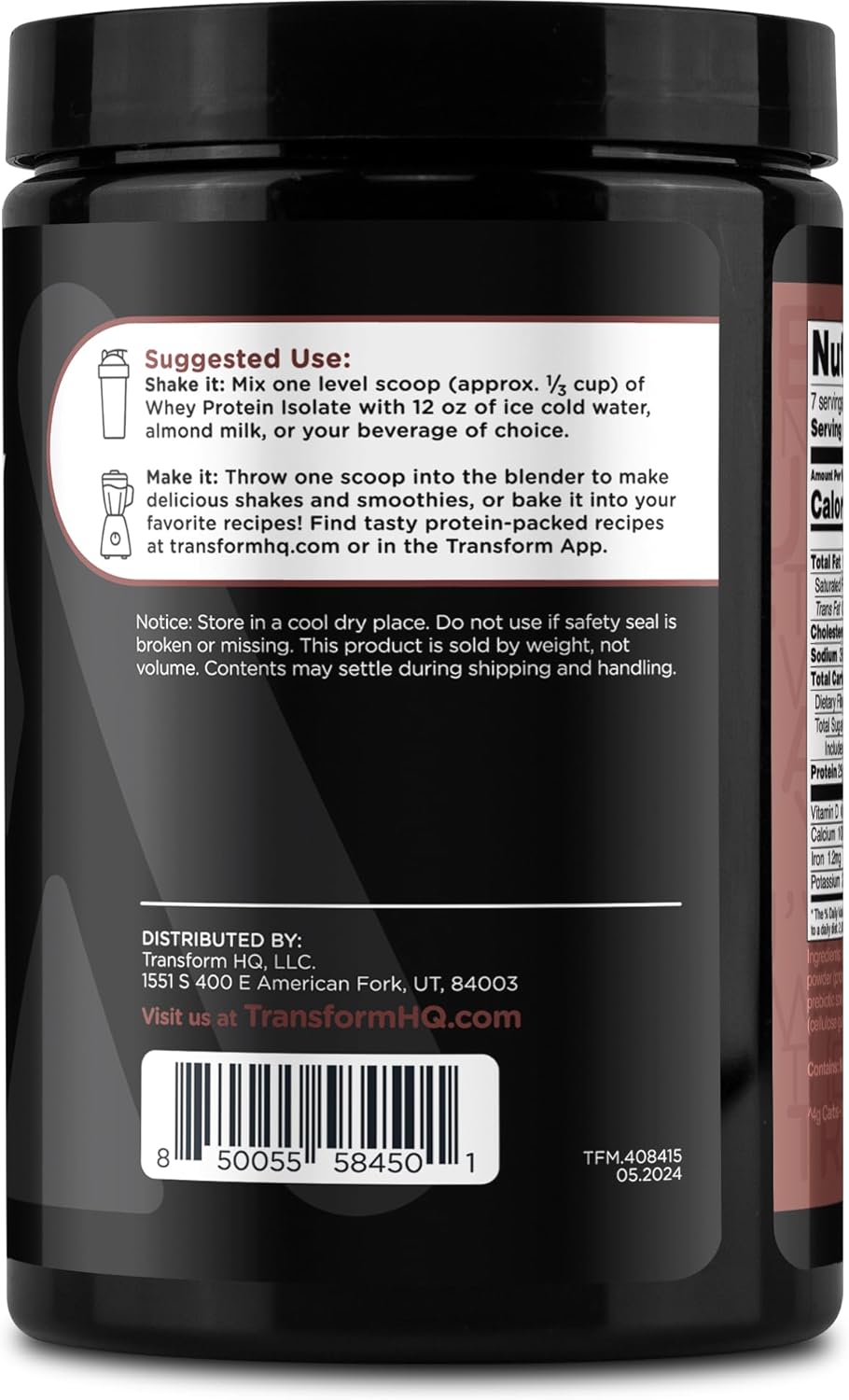 Chocolate Flavored TransformHQ Whey Protein Isolate (WPI) - 7 Servings Performance Protein Powder