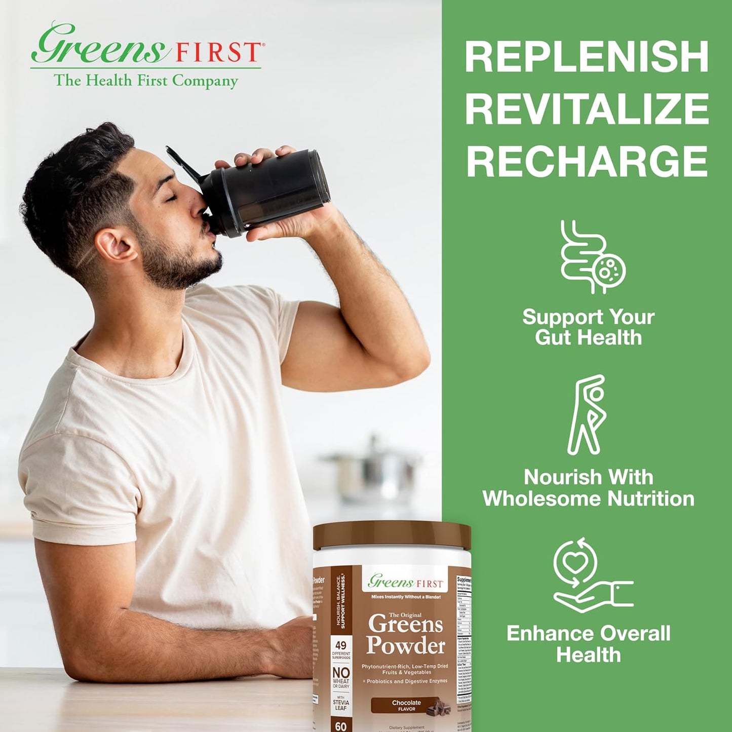 Chocolate Greens First Superfood Powder - 60 Servings, 49 Superfoods, Organic Fruits & Vegetables, Antioxidant Smoothie Mix - Dairy Free, Vegan, Non-GMO - 28.74 oz