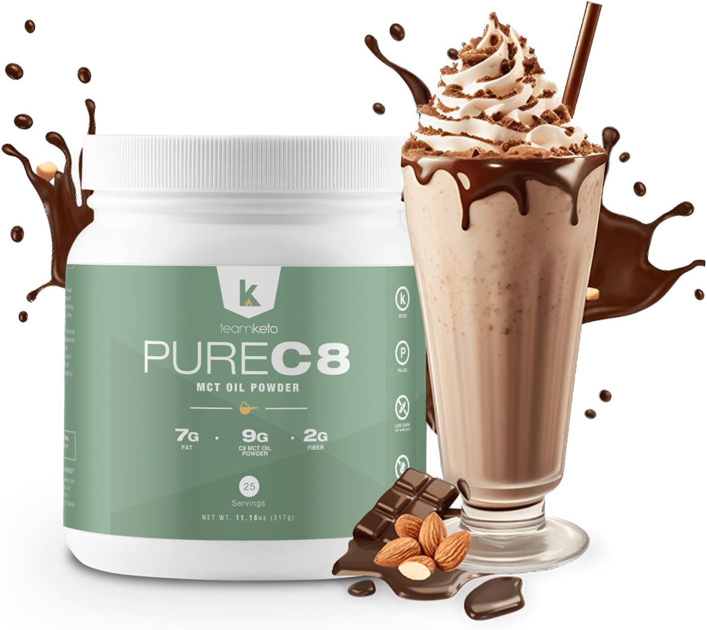 Chocolate Hazelnut TeamKeto C8 MCT Oil Powder Coffee Creamer - Vegan & Gluten Free - 270g