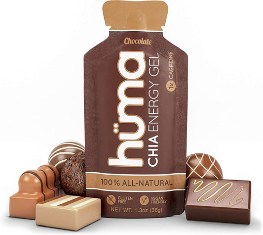 Chocolate Huma Chia Energy Gel - 12 Pack with Caffeine - Ideal Sports Nutrition for Endurance Activities