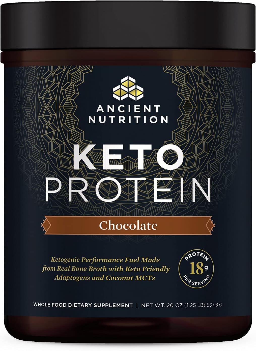Chocolate Keto Protein Powder with Bone Broth, MCT Oil, 18g Protein, 10g Fat, Gluten Free, Low Carb, Paleo - 17 Servings