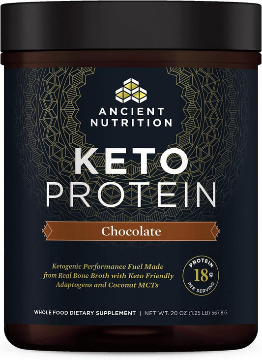 Chocolate Keto Protein Powder with Bone Broth, MCT Oil, 18g Protein, 10g Fat, Gluten Free, Low Carb, Paleo - 17 Servings