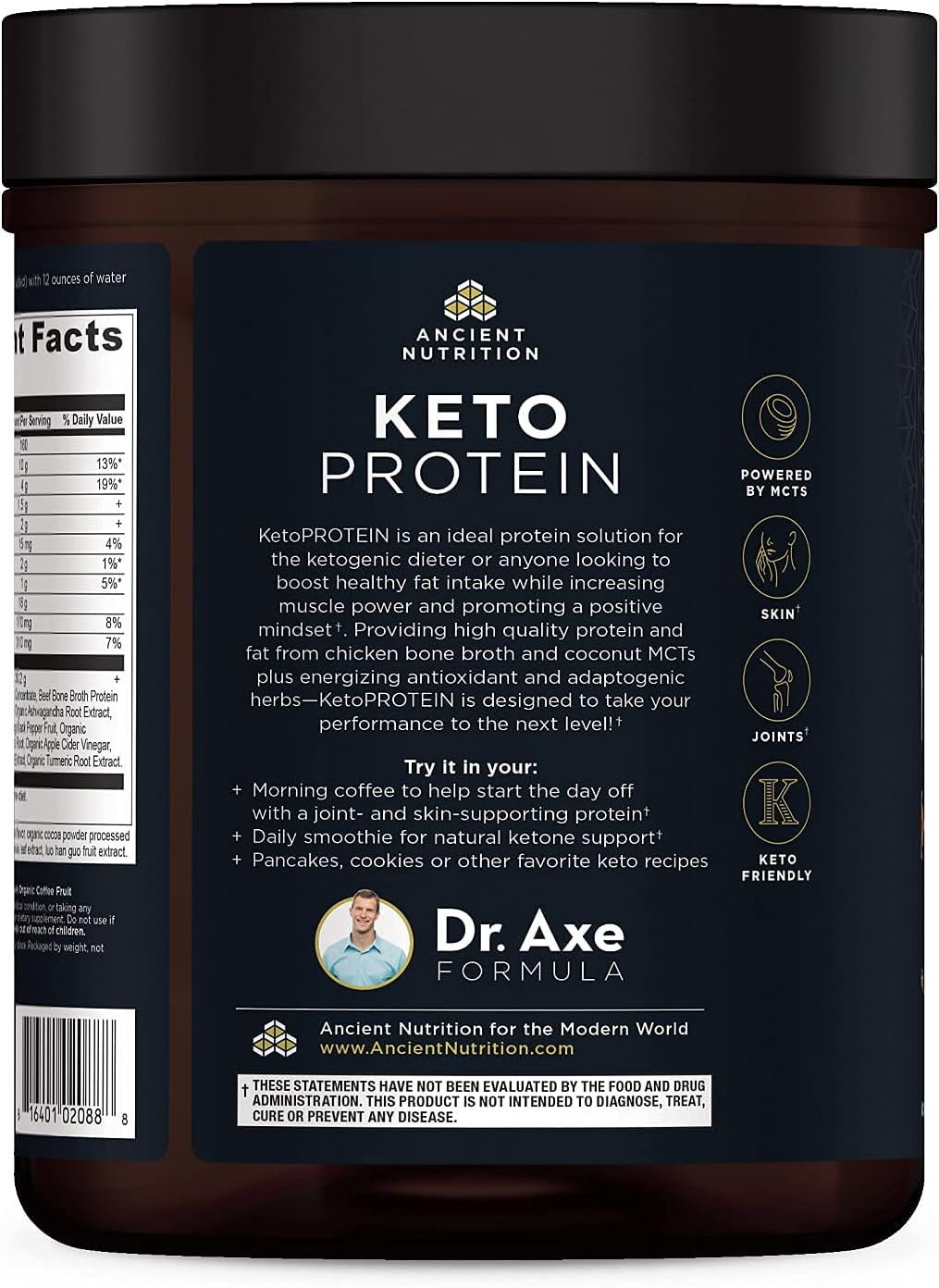 Chocolate Keto Protein Powder with Bone Broth, MCT Oil, 18g Protein, 10g Fat, Gluten Free, Low Carb, Paleo - 17 Servings