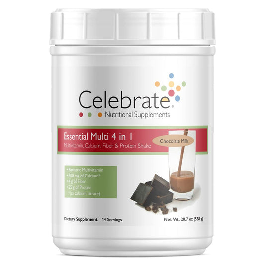 Chocolate Milk Bariatric Multi 4-in-1 Powder - Multivitamin, Calcium, Fiber, Protein Shake Mix - 14 Servings