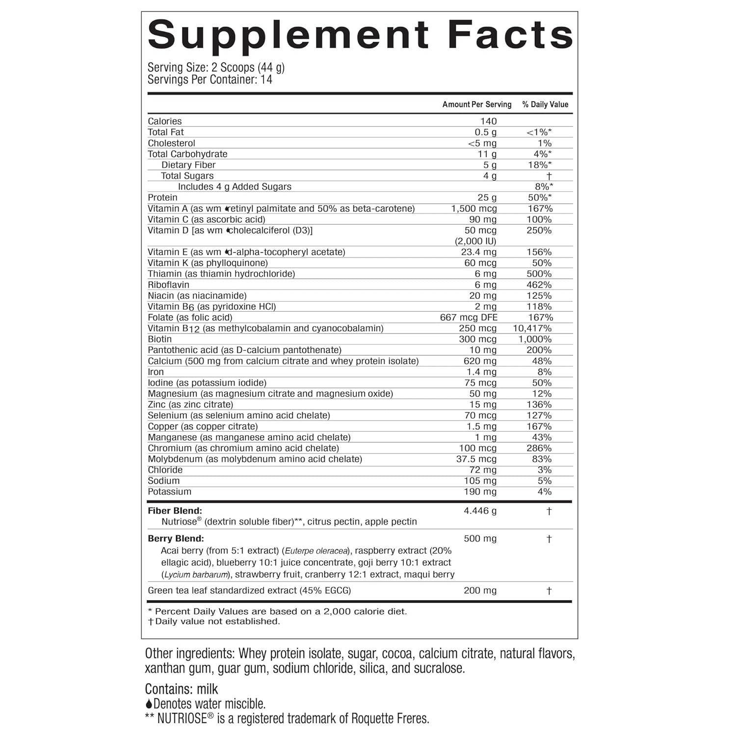 Chocolate Milk Bariatric Multi 4-in-1 Powder - Multivitamin, Calcium, Fiber, Protein Shake Mix - 14 Servings