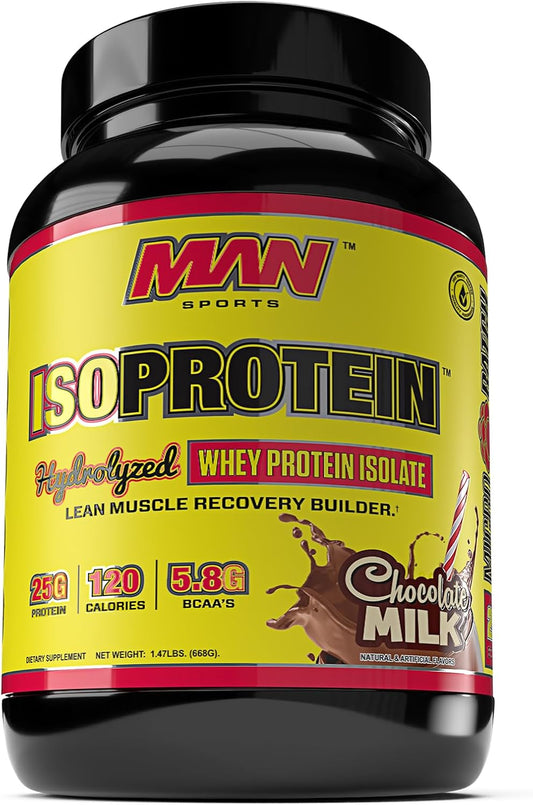 Chocolate Milk Sportsman Man Sports ISO-Protein: 100% Pure Hydrolyzed Whey Protein Isolate Powder - 1.47lbs (20 Days Supply)