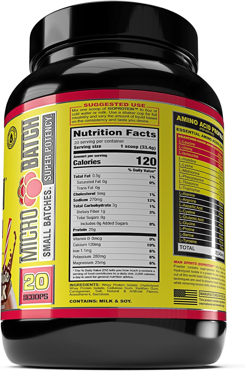 Chocolate Milk Sportsman Man Sports ISO-Protein: 100% Pure Hydrolyzed Whey Protein Isolate Powder - 1.47lbs (20 Days Supply)