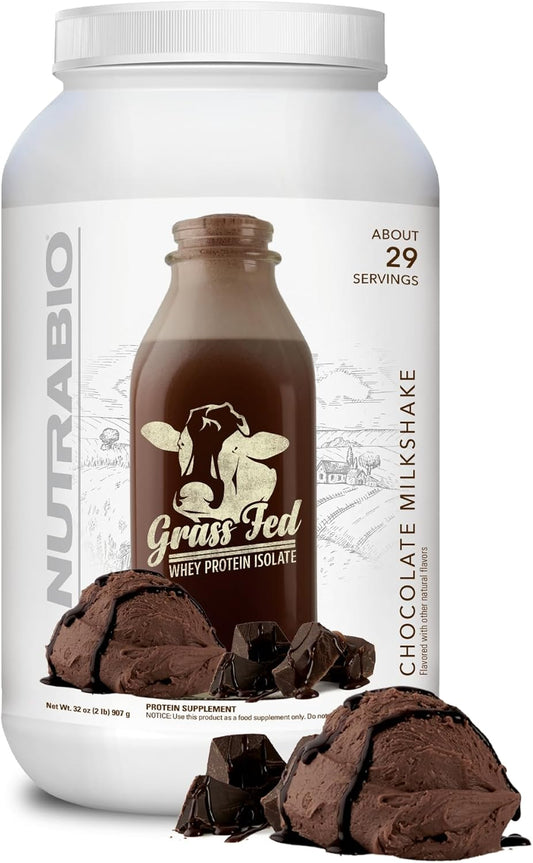 Chocolate Milkshake Grass Fed Whey Isolate Protein Powder - 25G Protein Per Scoop - Sugar Free Muscle Supplement - 2lb, 29 Servings.