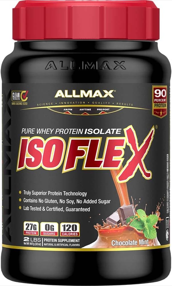 Chocolate Mint Whey Protein Isolate Powder - ALLMAX Nutrition ISOFLEX, 27g Protein, 2lb