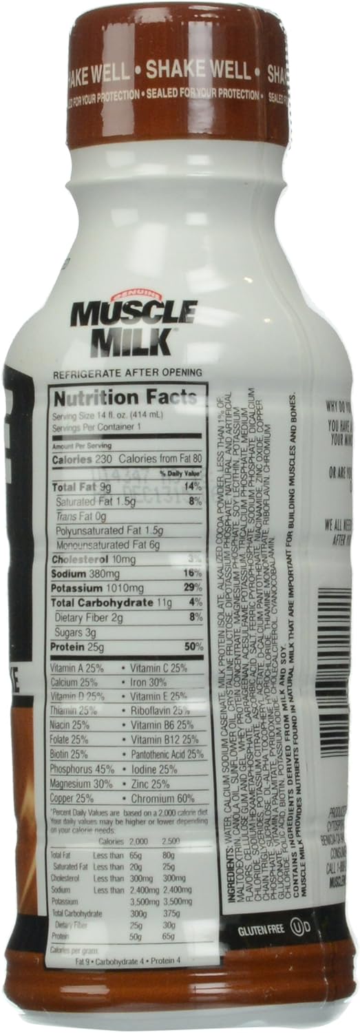 Chocolate Muscle Milk Genuine Protein Shake - 20g Protein, 11 FL OZ, Pack of 12
