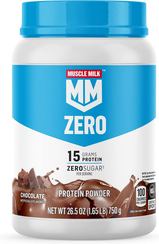 Chocolate Muscle Milk ZERO Protein Powder, 1.65 lb - 100 Calorie, 15g Protein, 25 Servings