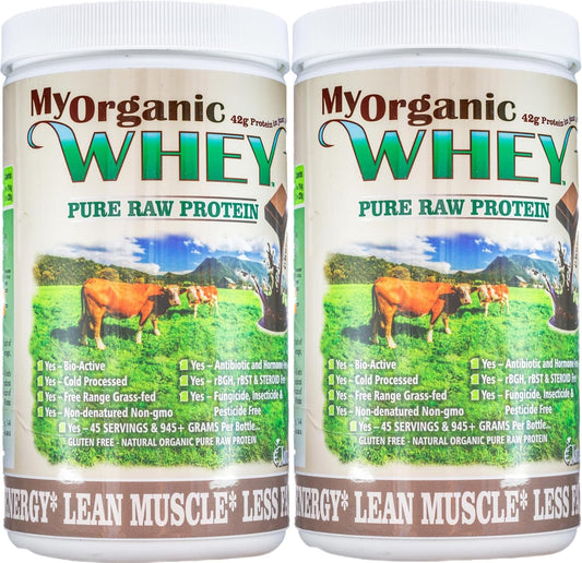 Chocolate Natur-Pur Organic Grass-Fed Whey Protein Powder - Cold Processed Grade-A Milk, rBST Hormone-Free, No Preservatives - 42g Protein in 2 Scoops - 1lb 2 Pack