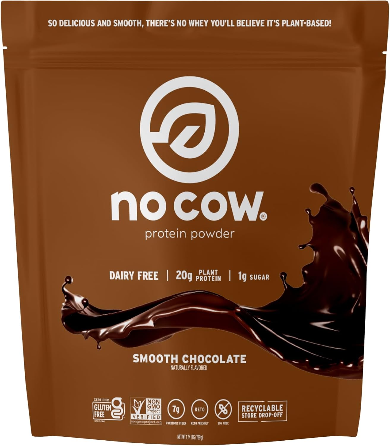 Chocolate No Cow Vegan Protein Powder - 20g Plant Based Protein, Dairy Free, Soy Free, Keto Friendly - 1.74 lb Bag