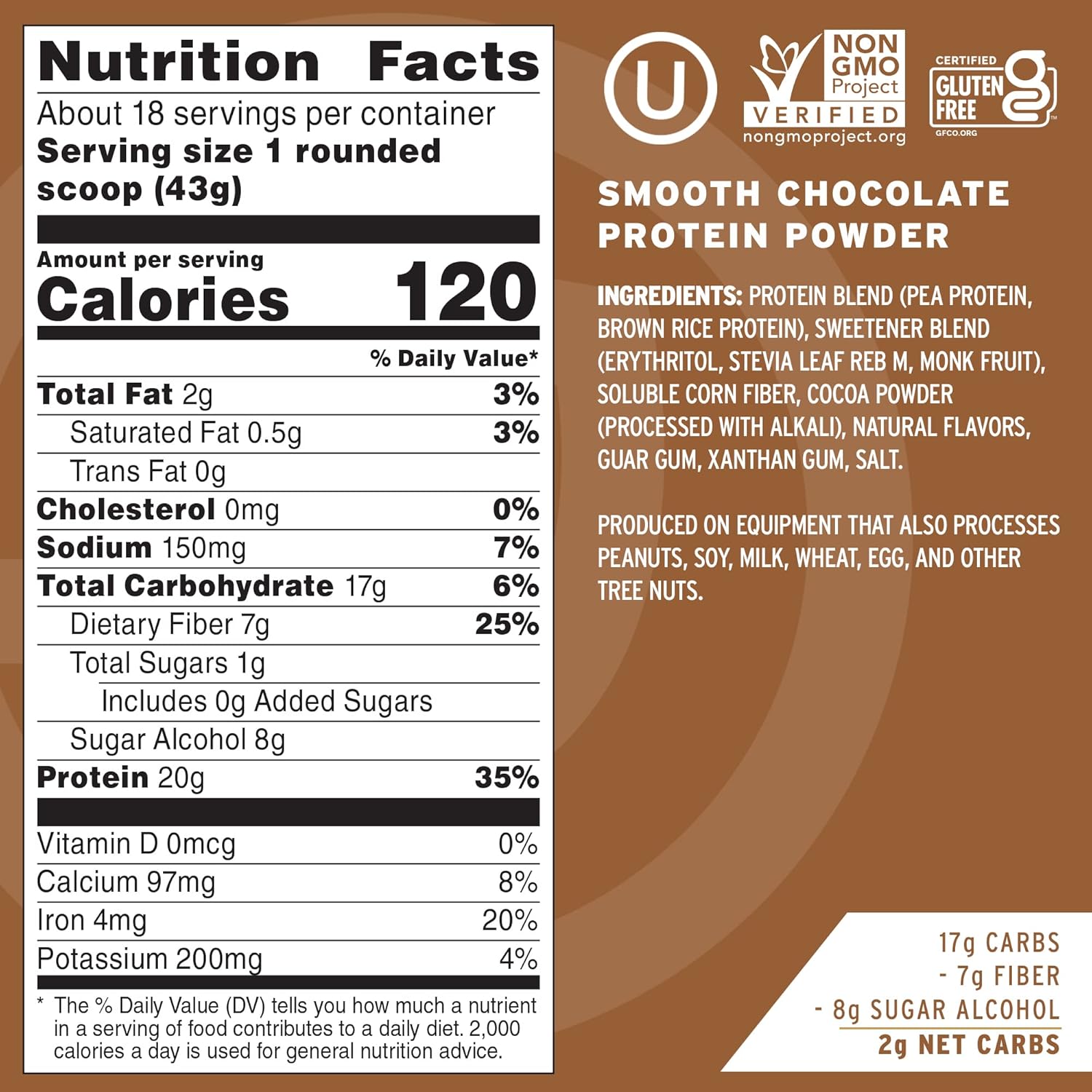 Chocolate No Cow Vegan Protein Powder - 20g Plant Based Protein, Dairy Free, Soy Free, Keto Friendly - 1.74 lb Bag