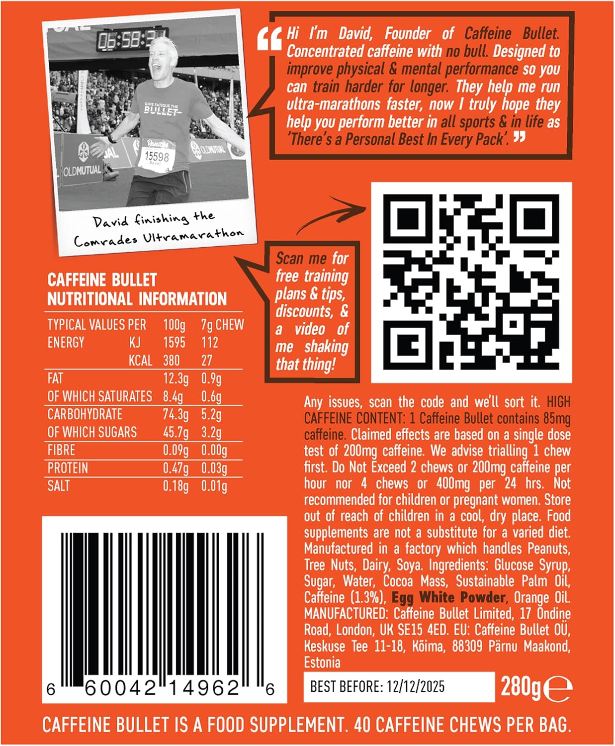 Chocolate Orange Caffeine Bullet Energy Chews - 40 Pack for Running, Cycling, Gaming & Pre Workout Boost. Fast-Acting Alternative to Pills & Gels.