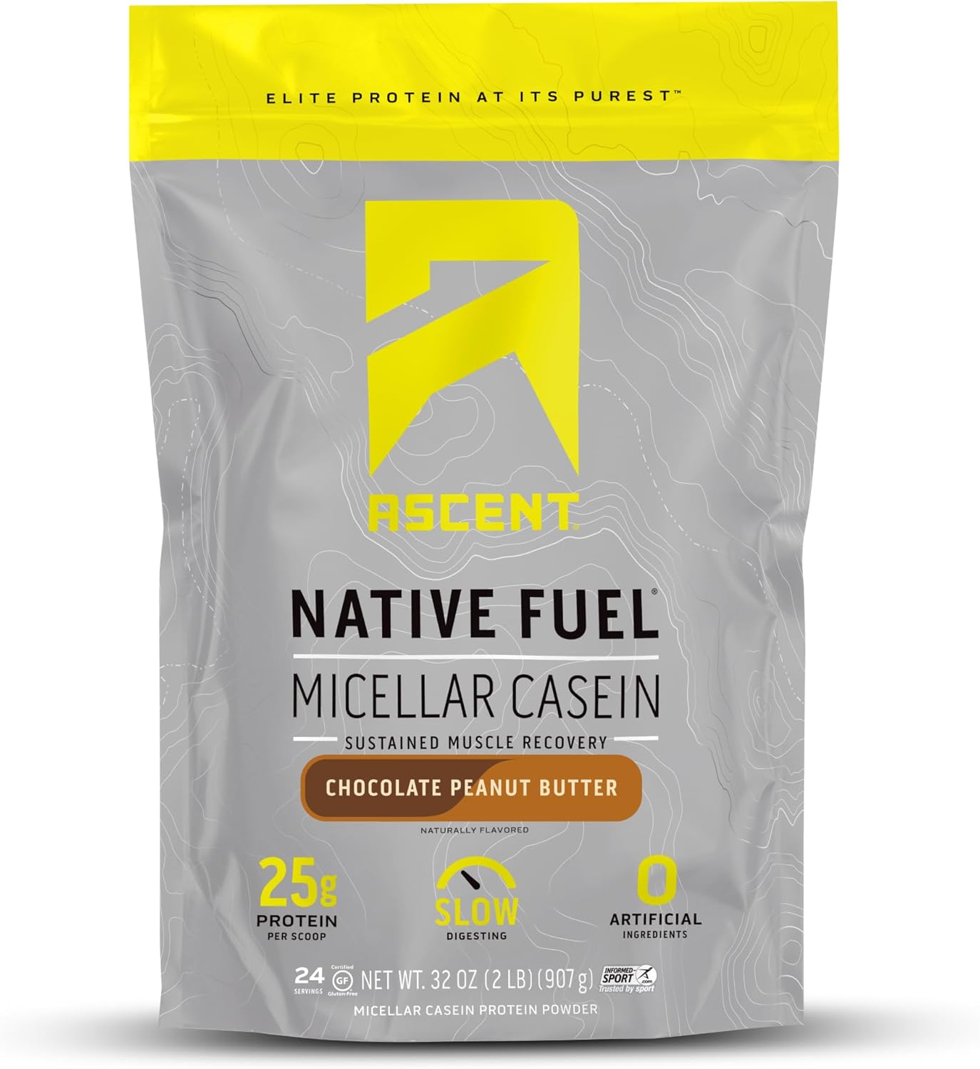 Chocolate Peanut Butter Ascent Casein Protein Powder - 25g Micellar Casein, Gluten-Free, No Artificial Flavors, Zero Added Sugar - 2lb, 4.9g BCAA, 2.2g Leucine