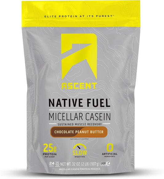 Chocolate Peanut Butter Ascent Casein Protein Powder - 25g Micellar Casein, Gluten-Free, No Artificial Flavors, Zero Added Sugar - 2lb, 4.9g BCAA, 2.2g Leucine