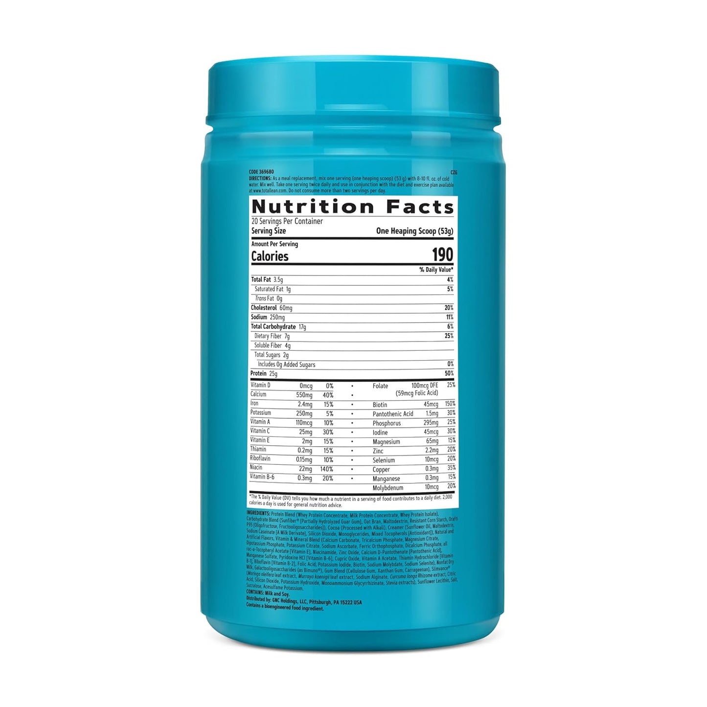 Chocolate Peanut Butter GNC Total Lean Shake with Slimvance - Caffeine Free Protein Powder for Slimming Formula - 20 Servings