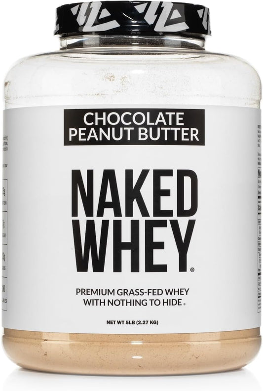 Chocolate Peanut Butter Grass Fed Whey Protein Powder - 52 Servings, GMO-Free, Soy-Free, Gluten-Free, Supports Growth and Recovery by Naked Nutrition