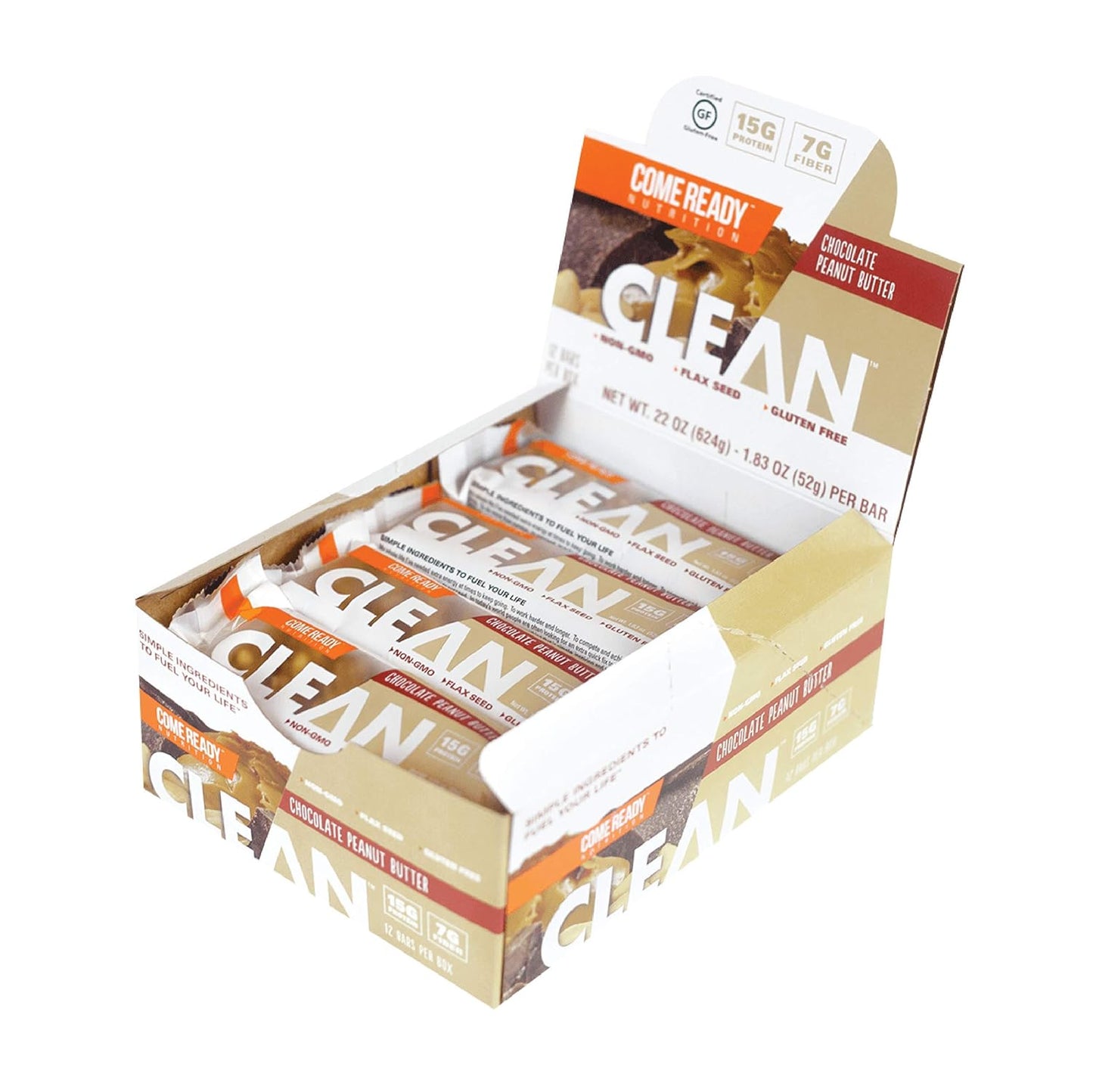 Chocolate Peanut Butter Ready CLEAN Bars - 12-Pack, 15g Protein, 7g Fiber, 6.5g Whole Grains, NON-GMO - 1.83 oz