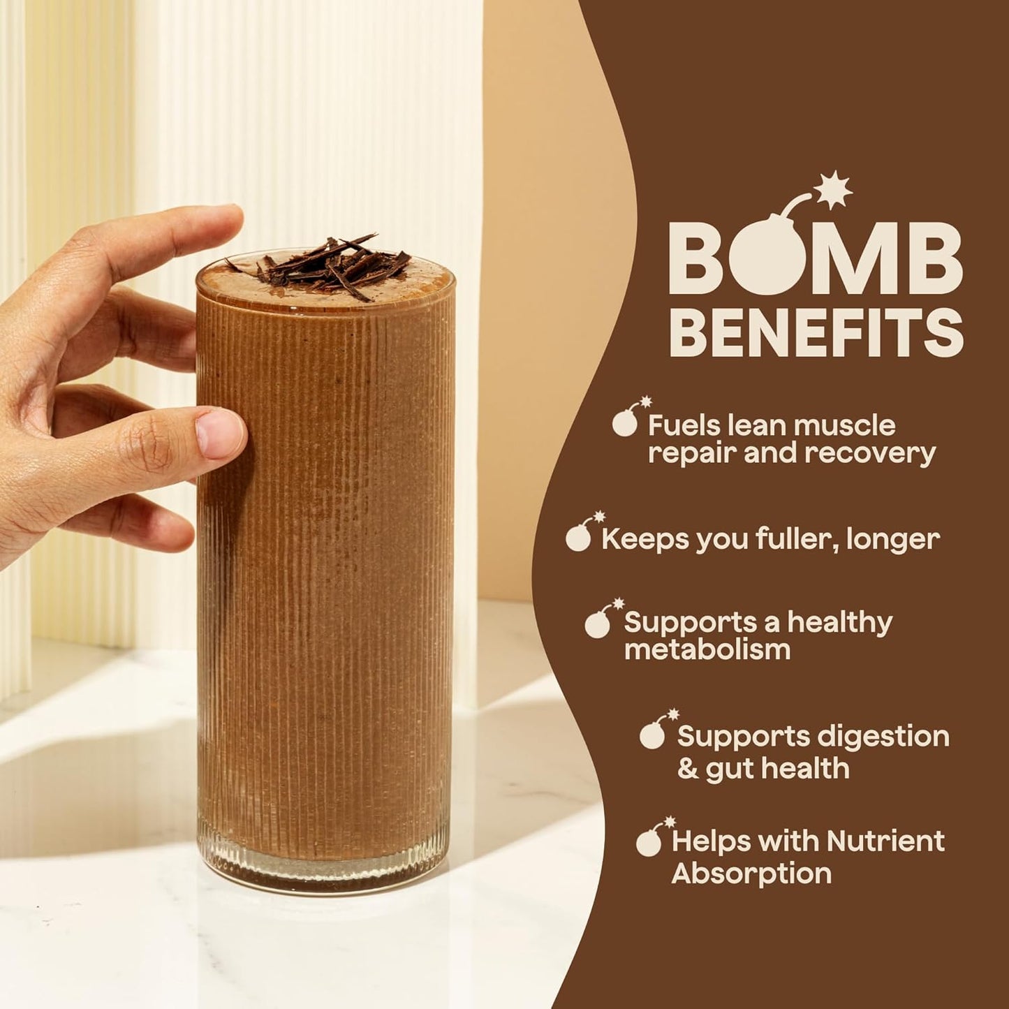 Chocolate Plant Protein Powder with 21g Protein, Amino Acids, and Zero Sugar - Blender Bombs The Bomb Co. Bomb - 20 Servings
