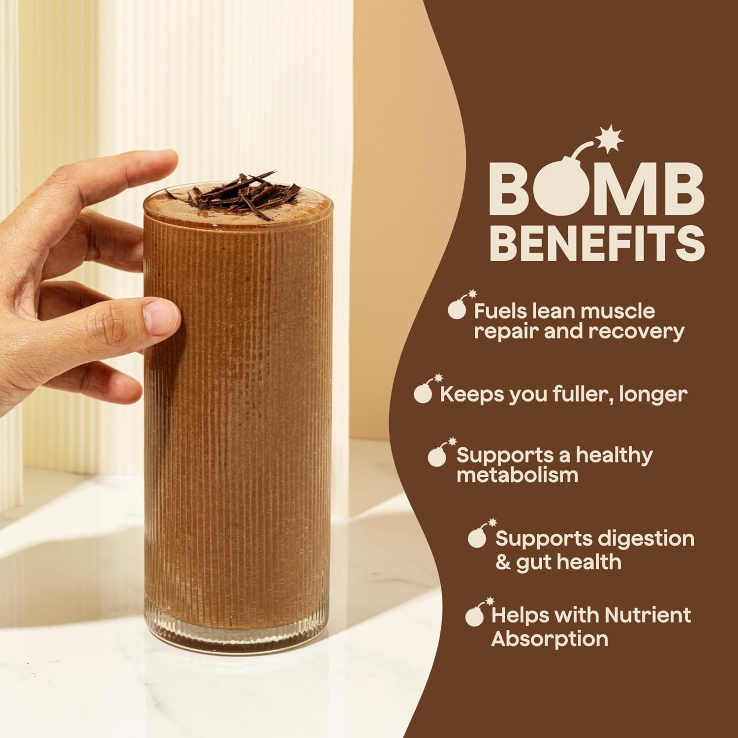 Chocolate Plant Protein Powder with 21g Protein, Amino Acids, and Zero Sugar - Blender Bombs The Bomb Co. Bomb - 20 Servings