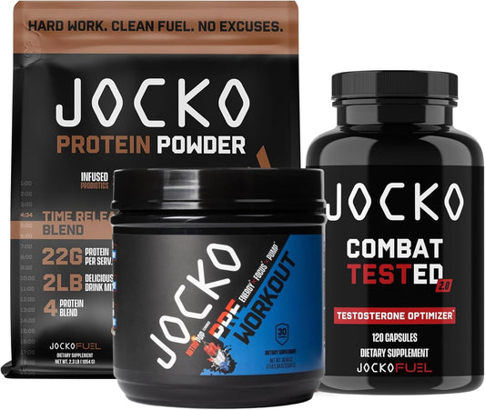 Chocolate Protein Powder, Nitro Pop Pre Workout, Combat Tested 2.0 Bundle - Ultimate Gym Combo (3 Pack) by Jocko Fuel
