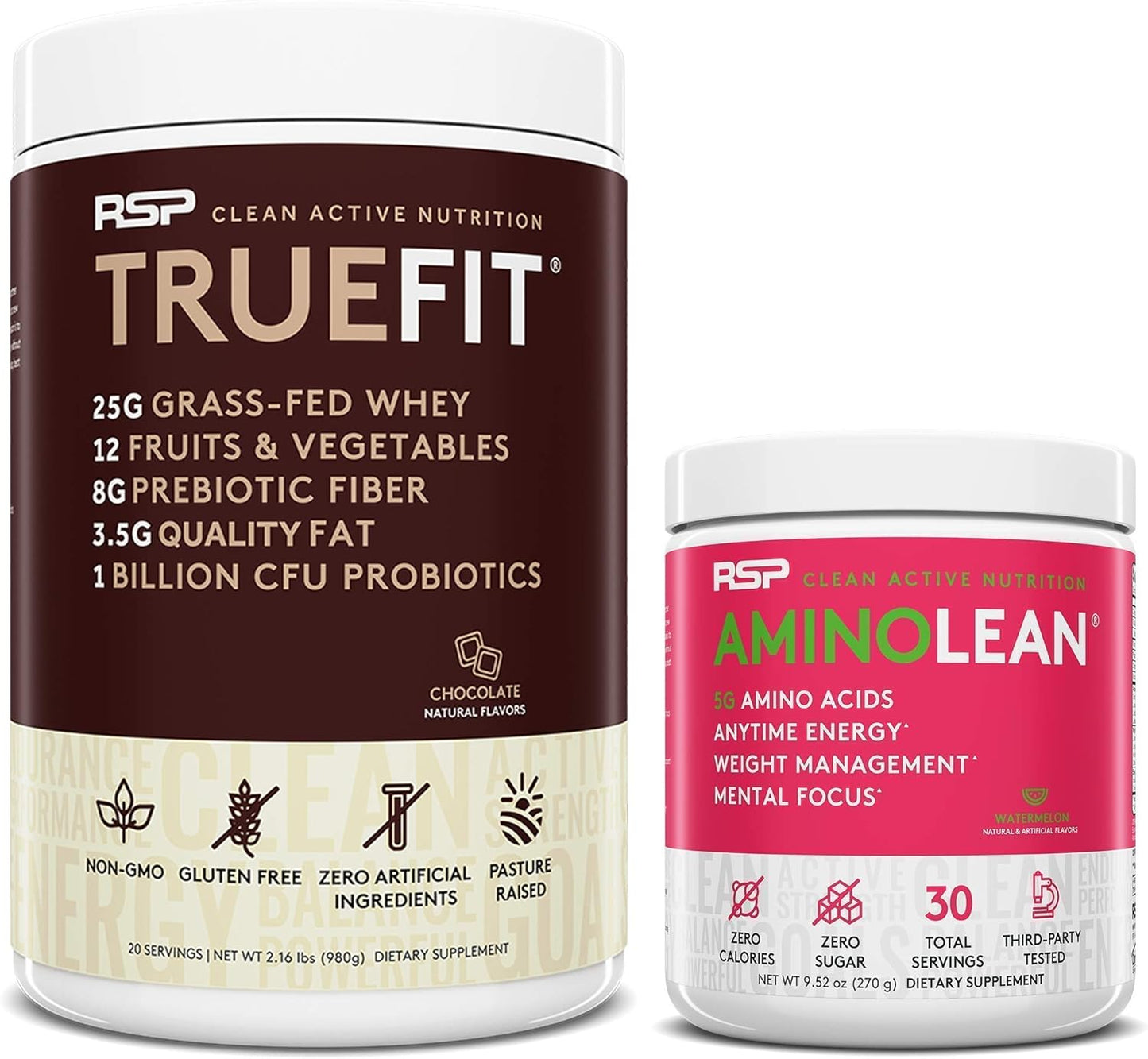 Chocolate Protein Powder with Watermelon Pre Workout Energy - RSP Nutrition TrueFit & AminoLean Bundle