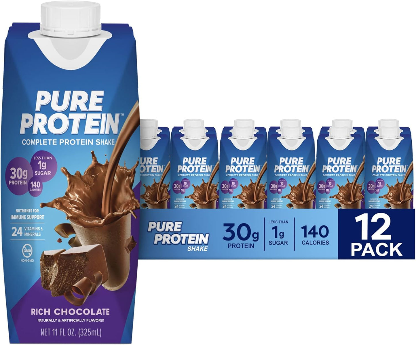Chocolate Protein Shake with 30g Complete Protein, Ready to Drink, Keto-Friendly, Vitamins A, C, D, E, Zinc for Immune Health - 11oz Bottles, 12 Pack