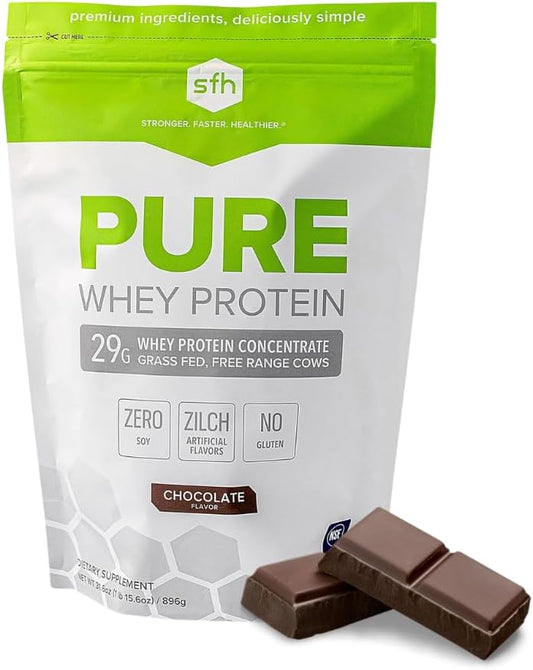 Chocolate SFH Pure Whey Protein Powder - Best Tasting Grass Fed Whey, Non-GMO, All Natural, Soy and Gluten Free - 31.6 Ounce Pack