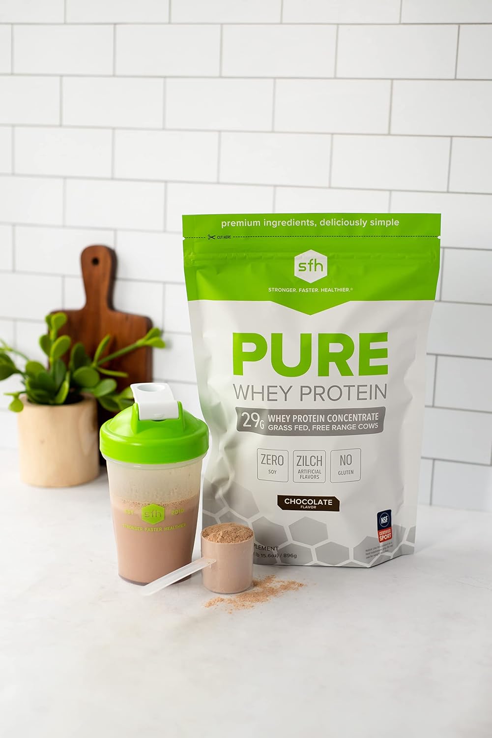 Chocolate SFH Pure Whey Protein Powder - Best Tasting Grass Fed Whey, Non-GMO, All Natural, Soy and Gluten Free - 31.6 Ounce Pack