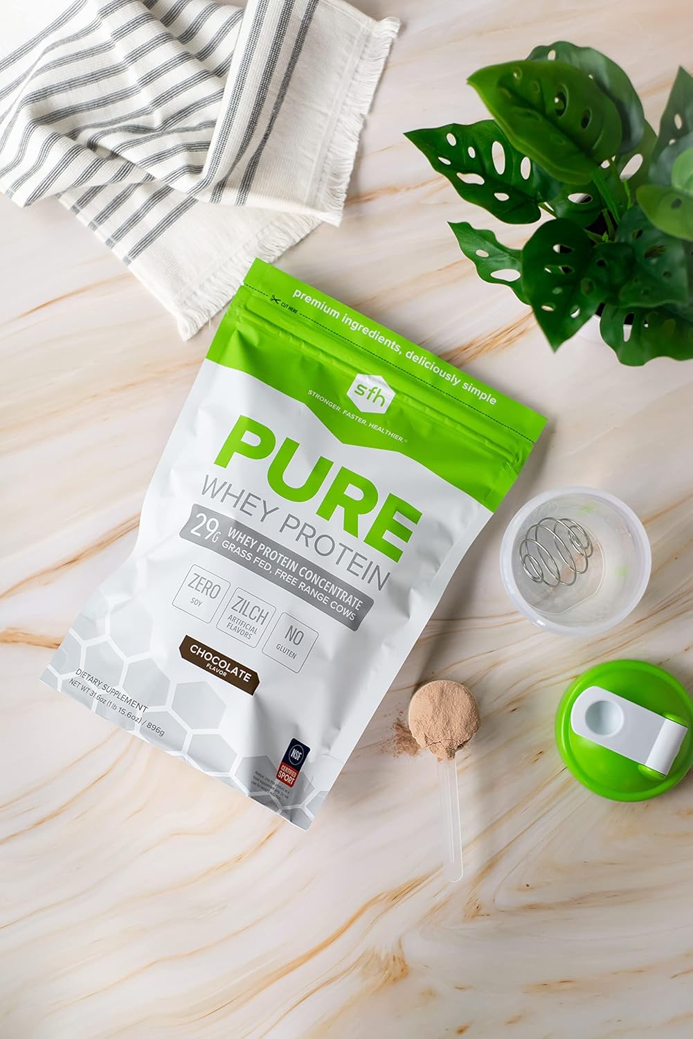 Chocolate SFH Pure Whey Protein Powder - Best Tasting Grass Fed Whey, Non-GMO, All Natural, Soy and Gluten Free - 31.6 Ounce Pack