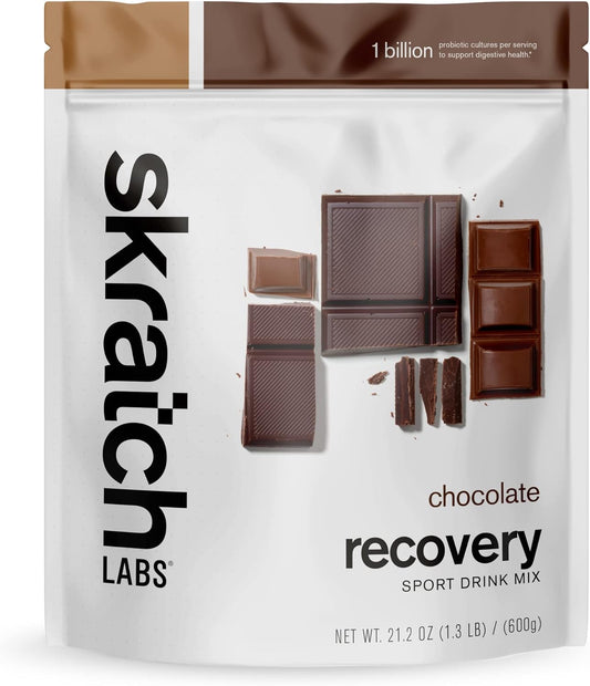 Chocolate Skratch Labs Post Workout Recovery Drink Mix - 21.2 oz, 12 Servings, Complete Milk Protein, Probiotics, Gluten Free, Kosher, Vegetarian
